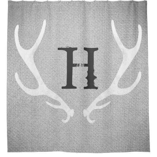 Rustikales Weiß & Grau-Hirschgewächse Burlap Count Duschvorhang (Vorderseite)