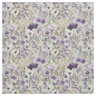 Rustikales Weiß Lila Botanisches Vintage-Blumenmus Stoff