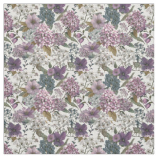 Rustikales Weiß Lila Botanisches Vintage-Blumenmus Stoff