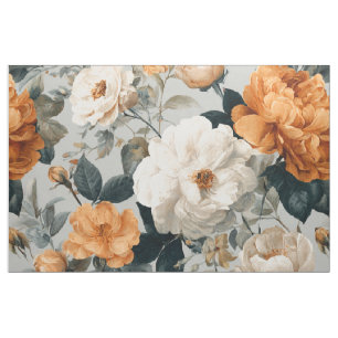 Rustikales Weiß-Orange-Botanisches-Vintage-Boho-Bl Stoff
