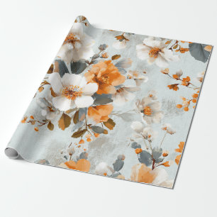 Rustikales Weiß Orange Botanisches Vintage Boho Fl Geschenkpapier