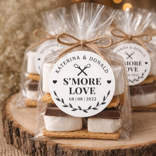 Rustikales Weiß S'more Love Hochzeitsgunst Design Runder Aufkleber