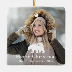 Rustikales Weißbär Weihnachtsfest Foto Keramikornament