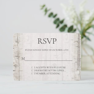Rustikales Weißcreme-Birkenbäume Hochzeit RSVP Karte