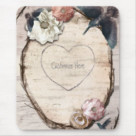 Rustikales Weiße Birke Floral & Hummingbird Elegan Mousepad
