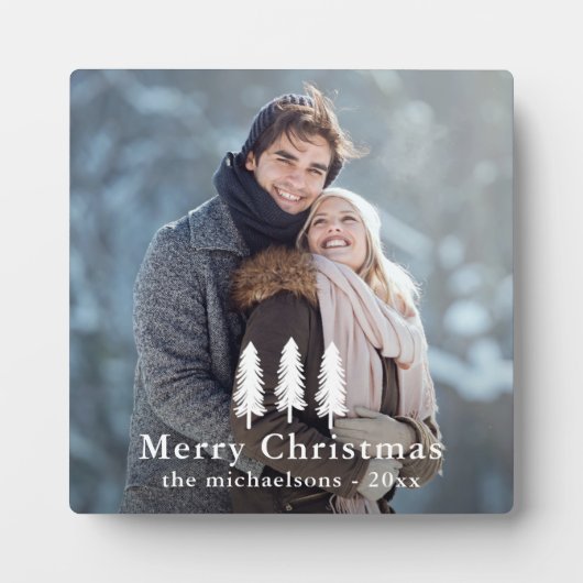 Rustikales Weißer Pine Trees Weihnachtsfest Foto Fotoplatte (Vorderseite)