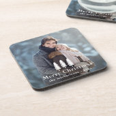 Rustikales Weißer Pine Trees Weihnachtsfest Foto Getränkeuntersetzer (Linke Seite)