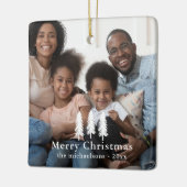 Rustikales Weißer Pine Trees Weihnachtsfest Foto Keramikornament (Links)