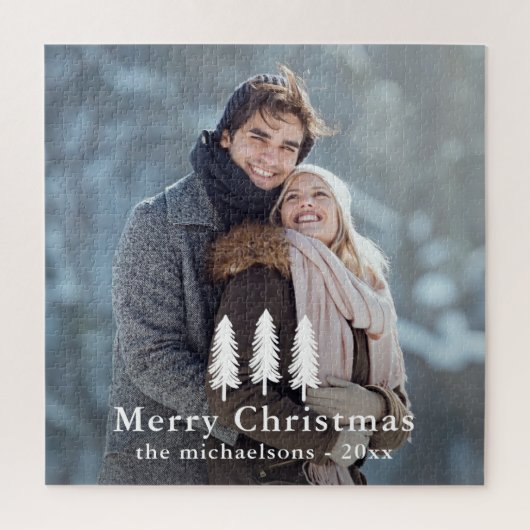 Rustikales Weißer Pine Trees Weihnachtsfest Foto Puzzle (Vertikal)