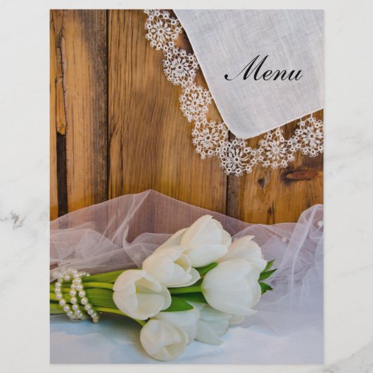 Rustikales Weißer Tulips-Hochzeitsmenü (Vorderseite)