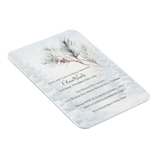 Rustikales Weißer Winter Pine Brautparty Magnet (Rechte Seite)