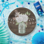 Rustikales weißes Blumen-Land-hölzerne Pappteller (Party)