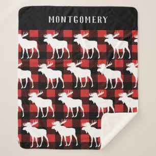 Rustikales Weißes Elch & Buffalo Karo Kariert Sherpadecke