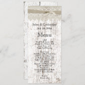 Rustikales, weißes, gewaschenes Holz- und Spitzen- Menükarte (Vorne/Hinten)