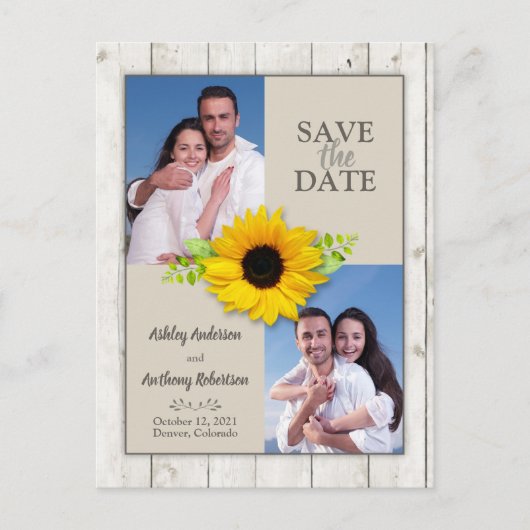 Rustikales Weißes gewaschtes Sonnenblumen Foto Sav Postkarte (Vorderseite)