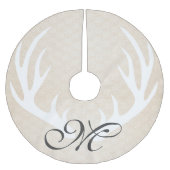 Rustikales Weißes Hirsch Antler & Cream Monogramm Polyester Weihnachtsbaumdecke (Vorderseite)