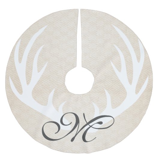 Rustikales Weißes Hirsch Antler & Cream Monogramm Polyester Weihnachtsbaumdecke (Vorderseite)