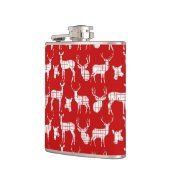 Rustikales Weißes Hirsch auf Red Vinyl Wrapped Fla Flachmann (Links)