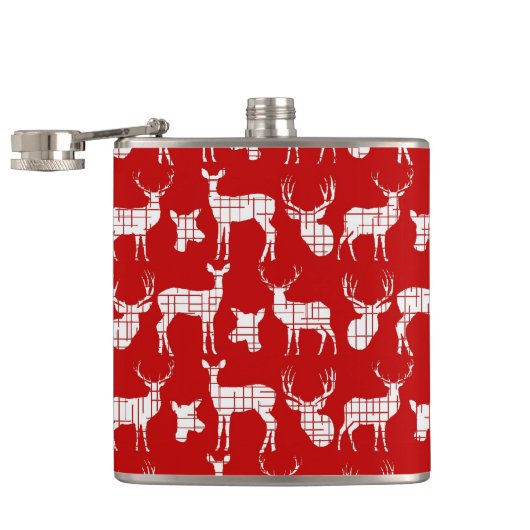 Rustikales Weißes Hirsch auf Red Vinyl Wrapped Fla Flachmann (Geöffnet)