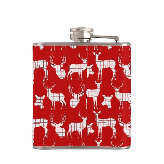 Rustikales Weißes Hirsch auf Red Vinyl Wrapped Fla Flachmann (Rückseite)