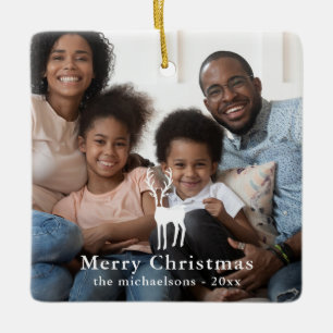 Rustikales Weißes Hirsch Weihnachtsfest Foto Keramikornament