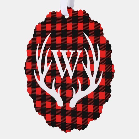 Rustikales Weißes Hirsche Antler & Buffalo Kariert Ornament Karte (Links)