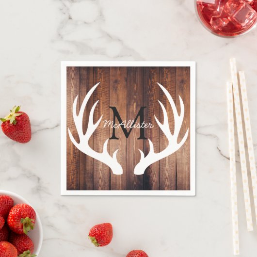 Rustikales Weißes Hirschgewehrholz - Personalisier Serviette (Beispiel)