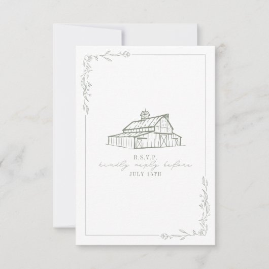 Rustikales Weißes Hochzeitssaal RSVP Karte (Vorderseite)