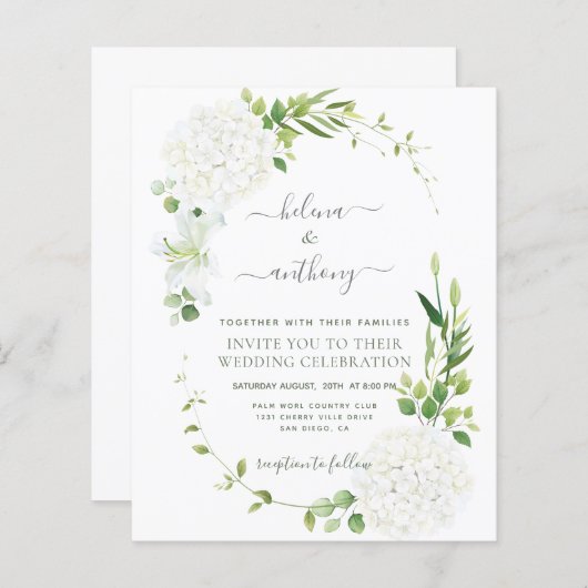 Rustikales weißes Hydrangea Hochzeit Einladung (Vorne/Hinten)