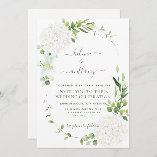 Rustikales weißes Hydrangea Hochzeit Einladung (Vorne/Hinten)