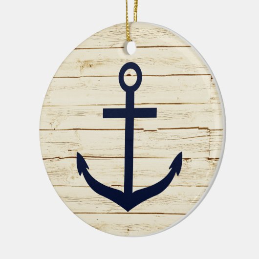 Rustikales Weißes Imitat Holz mit Ankern Keramikornament (Links)