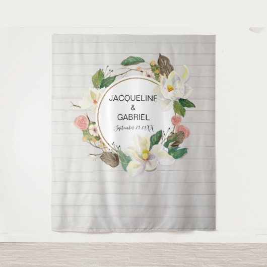 Rustikales weißes Magnolia Rosa Blumenzwiebeln Hin Wandteppich (Vorderseite)