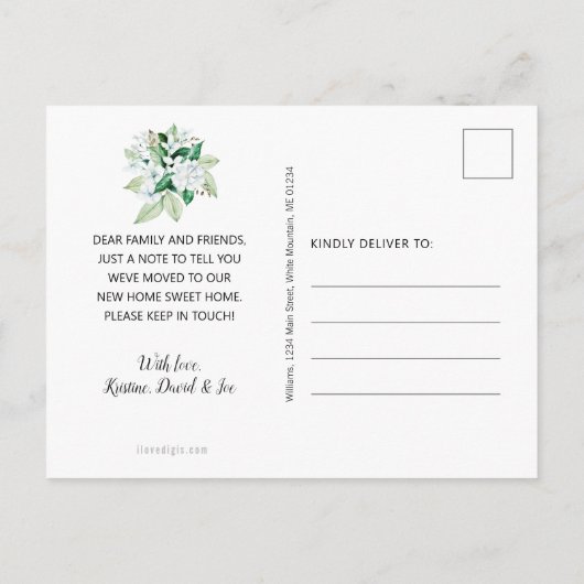 Rustikales Weißes Magnolia Wasserfarbenes Blumenmo Ankündigungspostkarte (Rückseite)