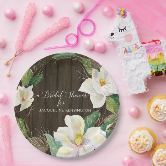 Rustikales weißes Magnolium Wasserfarbe Blumenblät Pappteller (Party)