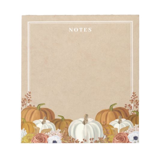 Rustikales weißes Orange Pumpkin Notepad Notizblock (Vorderseite)
