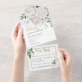 Rustikales weißes Peones, florales Abendessen All In One Einladung (Abreißen)