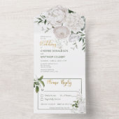 Rustikales weißes Peones, florales Abendessen All In One Einladung (Innen Boden)