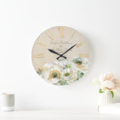 Rustikales Weißes Ranunculus Große Wanduhr (Zuhause)