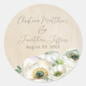 Rustikales Weißes Ranunculus Runder Aufkleber (Vorderseite)