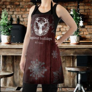 Rustikales Weißes Rentier Personalisiert Red Schürze