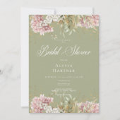Rustikales Weißes und rosa Hydrangea Grünes Brautp Einladung (Vorderseite)