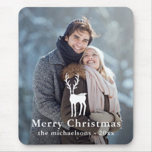 Rustikales Weißhirsch-Weihnachtsfoto Mousepad