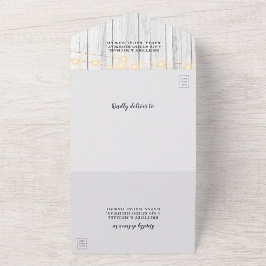 Rustikales Weißholz-Antler-Lichter Hochzeit All In One Einladung (Außenbereich)