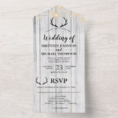 Rustikales Weißholz-Antler-Lichter Hochzeit All In One Einladung (Innen Boden)