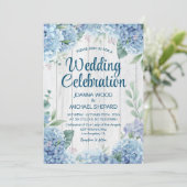 Rustikales Weißholz | Blue Hydrangea Wedding Einladung (Stehend Vorderseite)