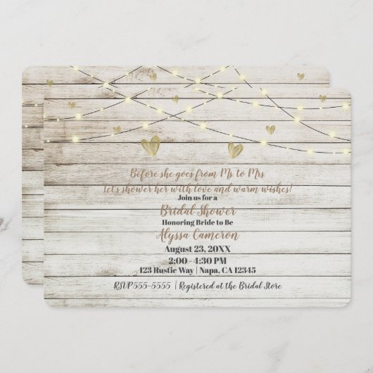 Rustikales Weißholz-Brautparty Einladung (Vorne/Hinten)