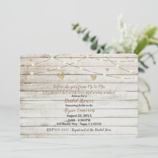 Rustikales Weißholz-Brautparty Einladung (Stehend Vorderseite)