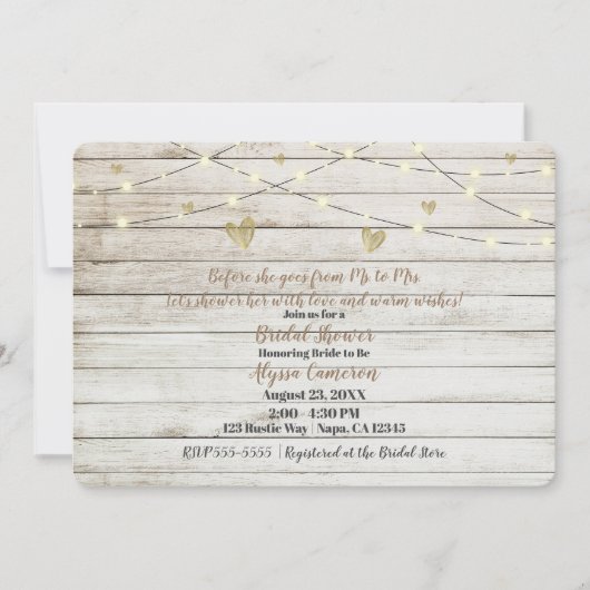 Rustikales Weißholz-Brautparty Einladung (Vorderseite)