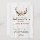 Rustikales Weißholz Hirsche Antler Ruhestand Party Einladung (Vorderseite)