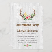 Rustikales Weißholz Hirsche Antler Ruhestand Party Einladung (Vorne/Hinten)